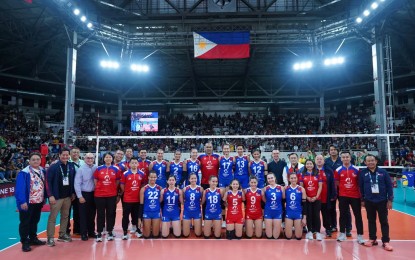<p><strong>COUNTRY'S PRIDE.</strong> The Alas Pilipinas players, coaches, and staff pose for a photo with several high-ranking government officials after their bronze medal finish in the 2024 Asian Volleyball Confederation (AVC) Challenge Cup in Manila on Wednesday (May 29, 2024). The team’s historic success led to the country’s first podium finish since it joined the AVC in 1961. <em>(Photo courtesy of Senator Cayetano’s office)</em></p>