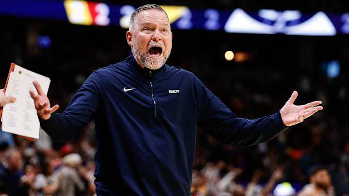 Nov 22, 2024; Denver, Colorado, USA; Denver Nuggets head coach Michael Malone reacts in the third quarter against the Dallas Mavericks at Ball Arena. Mandatory Credit: Isaiah J. Downing-Imagn Images Nov 22, 2024; Denver, Colorado, USA; Denver Nuggets head coach Michael Malone reacts in the third quarter against the Dallas Mavericks at Ball Arena. Mandatory Credit: Isaiah J. Downing-Imagn Images