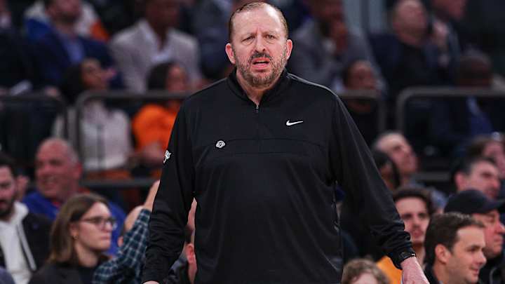 Apr 6, 2025; New York, New York, USA; New York Knicks head coach Tom Thibodeau reacts during the first half against the Phoenix Suns at Madison Square Garden. Mandatory Credit: Vincent Carchietta-Imagn Images Apr 6, 2025; New York, New York, USA; New York Knicks head coach Tom Thibodeau reacts during the first half against the Phoenix Suns at Madison Square Garden. Mandatory Credit: Vincent Carchietta-Imagn Images