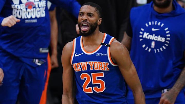 May 5, 2025; Boston, Massachusetts, USA; New York Knicks forward Mikal Bridges (25) reacts after stripping the ball from Boston Celtics guard Jaylen Brown (7) (not pictured) winning the game in overtime during game one of the second round for the 2025 NBA Playoffs at TD Garden. Mandatory Credit: David Butler II-Imagn Images May 5, 2025; Boston, Massachusetts, USA; New York Knicks forward Mikal Bridges (25) reacts after stripping the ball from Boston Celtics guard Jaylen Brown (7) (not pictured) winning the game in overtime during game one of the second round for the 2025 NBA Playoffs at TD Garden. Mandatory Credit: David Butler II-Imagn Images
