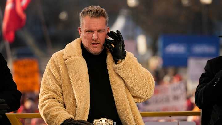 Pat McAfee talks on the set of ESPN College GameDay prior to the College Football Playoff first round game between the Ohio State Buckeyes and Tennessee Volunteers in Columbus on Dec. 21, 2024. Pat McAfee talks on the set of ESPN College GameDay prior to the College Football Playoff first round game between the Ohio State Buckeyes and Tennessee Volunteers in Columbus on Dec. 21, 2024.
