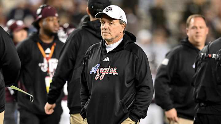 Nov 11, 2023; College Station, Texas, USA; Texas A&M Aggies head coach Jimbo Fisher looks on during warm-ups before the game against the Mississippi State Bulldogs at Kyle Field. Mandatory Credit: Maria Lysaker-USA TODAY Sports Nov 11, 2023; College Station, Texas, USA; Texas A&M Aggies head coach Jimbo Fisher looks on during warm-ups before the game against the Mississippi State Bulldogs at Kyle Field. Mandatory Credit: Maria Lysaker-USA TODAY Sports