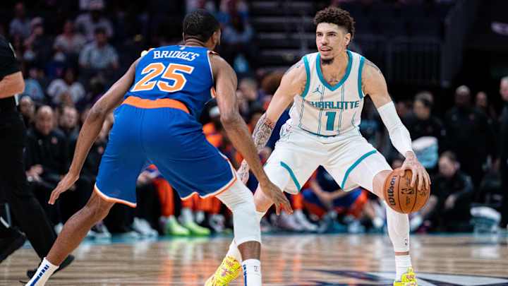 New York Knicks, Charlotte Hornets, LaMelo Ball New York Knicks, Charlotte Hornets, LaMelo Ball