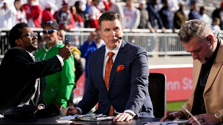 Rece Davis prepares to broadcast from the field on the ESPN College Gameday set prior to the NCAA football game between the Penn State Nittany Lions and the Ohio State Buckeyes at Beaver Stadium in University Park, Pa. on Saturday, Nov. 2, 2024. Rece Davis prepares to broadcast from the field on the ESPN College Gameday set prior to the NCAA football game between the Penn State Nittany Lions and the Ohio State Buckeyes at Beaver Stadium in University Park, Pa. on Saturday, Nov. 2, 2024.