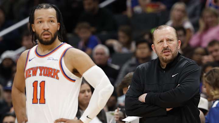 Dec 28, 2024; Washington, District of Columbia, USA; New York Knicks head coach Tom Thibodeau (R) and Knicks guard Jalen Brunson (11) look on during a stoppage in play against the Washington Wizards in the third quarterat Capital One Arena. Mandatory Credit: Geoff Burke-Imagn Images Dec 28, 2024; Washington, District of Columbia, USA; New York Knicks head coach Tom Thibodeau (R) and Knicks guard Jalen Brunson (11) look on during a stoppage in play against the Washington Wizards in the third quarterat Capital One Arena. Mandatory Credit: Geoff Burke-Imagn Images