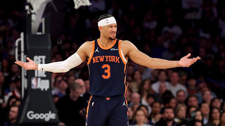Apr 21, 2025; New York, New York, USA; New York Knicks guard Josh Hart (3) reacts during the third quarter of game two of the first round of the 2024 NBA Playoffs against the Detroit Pistons at Madison Square Garden. Mandatory Credit: Brad Penner-Imagn Images Apr 21, 2025; New York, New York, USA; New York Knicks guard Josh Hart (3) reacts during the third quarter of game two of the first round of the 2024 NBA Playoffs against the Detroit Pistons at Madison Square Garden. Mandatory Credit: Brad Penner-Imagn Images