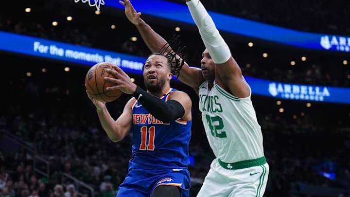 May 5, 2025; Boston, Massachusetts, USA; New York Knicks guard Jalen Brunson (11) drives the ball to the basket against Boston Celtics center Al Horford (42) in the second quarter during game one of the second round for the 2025 NBA Playoffs at TD Garden. Mandatory Credit: David Butler II-Imagn Images May 5, 2025; Boston, Massachusetts, USA; New York Knicks guard Jalen Brunson (11) drives the ball to the basket against Boston Celtics center Al Horford (42) in the second quarter during game one of the second round for the 2025 NBA Playoffs at TD Garden. Mandatory Credit: David Butler II-Imagn Images