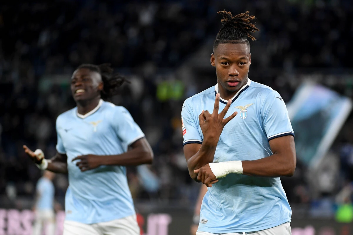 ROME, ITALY - DECEMBER 05: Tijjani Noslin of SS Lazio celebrates a third goal during the Italy Frecciarossa Cup match between SS Lazio v Napoli at Stadio Olimpico in Rome on December 05, 2024 in Rome, Italy. (Photo by Marco Rosi - SS Lazio/Getty Images)