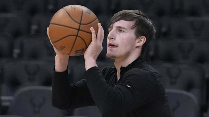 Mar 28, 2025; Milwaukee, Wisconsin, USA; New York Knicks guard Tyler Kolek (13) puts up a shot during pregame warmups before a game against the Milwaukee Bucks at Fiserv Forum. Mandatory Credit: Michael McLoone-Imagn Images Mar 28, 2025; Milwaukee, Wisconsin, USA; New York Knicks guard Tyler Kolek (13) puts up a shot during pregame warmups before a game against the Milwaukee Bucks at Fiserv Forum. Mandatory Credit: Michael McLoone-Imagn Images