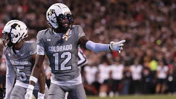 Travis Hunter #12 of the Colorado Buffaloes reacts during the first quarter against the Cincinnati Bearcats at Folsom Field on October 26, 2024 in Boulder, Colorado. Travis Hunter #12 of the Colorado Buffaloes reacts during the first quarter against the Cincinnati Bearcats at Folsom Field on October 26, 2024 in Boulder, Colorado.