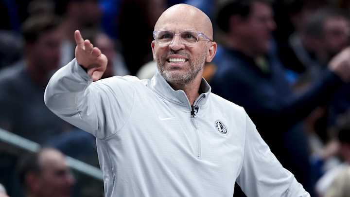 Mar 7, 2025; Dallas, Texas, USA; Dallas Mavericks head coach Jason Kidd reacts during the game against the Memphis Grizzlies at American Airlines Center. Mandatory Credit: Kevin Jairaj-Imagn Images Mar 7, 2025; Dallas, Texas, USA; Dallas Mavericks head coach Jason Kidd reacts during the game against the Memphis Grizzlies at American Airlines Center. Mandatory Credit: Kevin Jairaj-Imagn Images