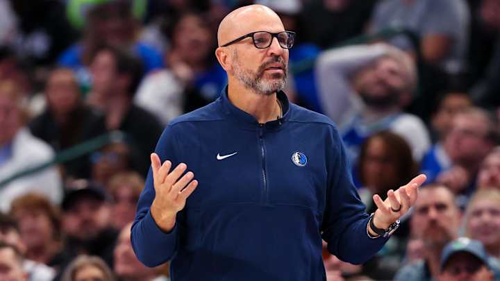 Mar 17, 2024; Dallas, Texas, USA; Dallas Mavericks head coach Jason Kidd reacts during the second quarter against the Denver Nuggets at American Airlines Center. Mandatory Credit: Kevin Jairaj-Imagn Images Mar 17, 2024; Dallas, Texas, USA; Dallas Mavericks head coach Jason Kidd reacts during the second quarter against the Denver Nuggets at American Airlines Center. Mandatory Credit: Kevin Jairaj-Imagn Images