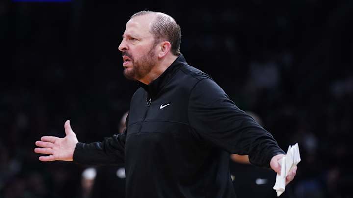 May 5, 2025; Boston, Massachusetts, USA; New York Knicks head coach Tom Thibodeau watches from the sideline as they take on the Boston Celtics during game one of the second round for the 2025 NBA Playoffs at TD Garden. Mandatory Credit: David Butler II-Imagn Images May 5, 2025; Boston, Massachusetts, USA; New York Knicks head coach Tom Thibodeau watches from the sideline as they take on the Boston Celtics during game one of the second round for the 2025 NBA Playoffs at TD Garden. Mandatory Credit: David Butler II-Imagn Images