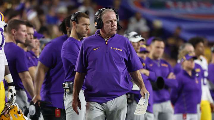Nov 16, 2024; Gainesville, Florida, USA; LSU Tigers head coach Brian Kelly against the Florida Gators during the second half at Ben Hill Griffin Stadium. Mandatory Credit: Kim Klement Neitzel-Imagn Images Nov 16, 2024; Gainesville, Florida, USA; LSU Tigers head coach Brian Kelly against the Florida Gators during the second half at Ben Hill Griffin Stadium. Mandatory Credit: Kim Klement Neitzel-Imagn Images