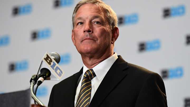 Jul 24, 2017; Chicago, IL, USA; Iowa head coach Krik Ferentz addresses the media during the Big Ten Jul 24, 2017; Chicago, IL, USA; Iowa head coach Krik Ferentz addresses the media during the Big Ten