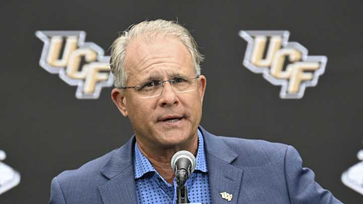 Jul 10, 2024; Las Vegas, NV, USA; UCF Knights head coach Gus Malzahn speaks to the media during the Big 12 Media Days at Allegiant Stadium. Mandatory Credit: Candice Ward-Imagn Images Jul 10, 2024; Las Vegas, NV, USA; UCF Knights head coach Gus Malzahn speaks to the media during the Big 12 Media Days at Allegiant Stadium. Mandatory Credit: Candice Ward-Imagn Images