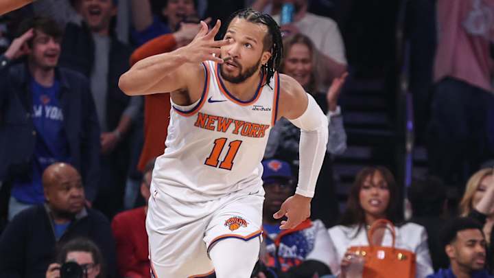 Apr 19, 2025; New York, New York, USA; New York Knicks guard Jalen Brunson (11) gestures after making a three-point shot in Game One of the First Round of the NBA Playoffs against the Detroit Pistons at Madison Square Garden. Mandatory Credit: Wendell Cruz-Imagn Images Apr 19, 2025; New York, New York, USA; New York Knicks guard Jalen Brunson (11) gestures after making a three-point shot in Game One of the First Round of the NBA Playoffs against the Detroit Pistons at Madison Square Garden. Mandatory Credit: Wendell Cruz-Imagn Images