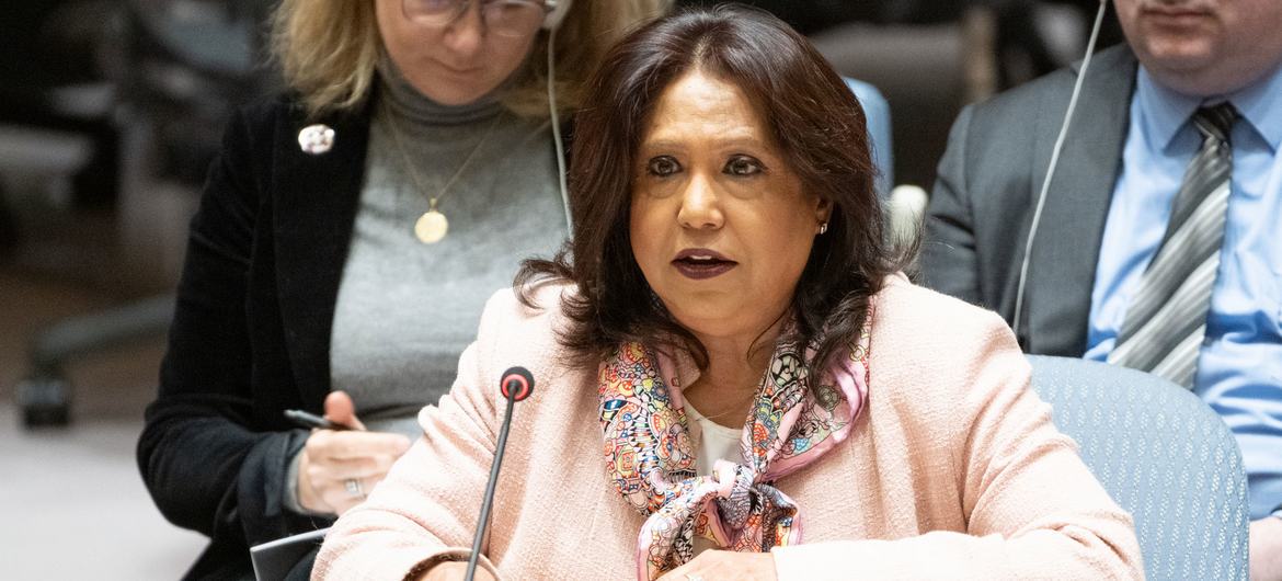 Pramila Patten, Special Representative of the Secretary-General on Sexual Violence in Conflict, briefs UN Security Council members on the situation in the Middle East, including the Palestinian question. Pramila Patten, Special Representative of the Secretary-General on Sexual Violence in Conflict, briefs UN Security Council members on the situation in the Middle East, including the Palestinian question.