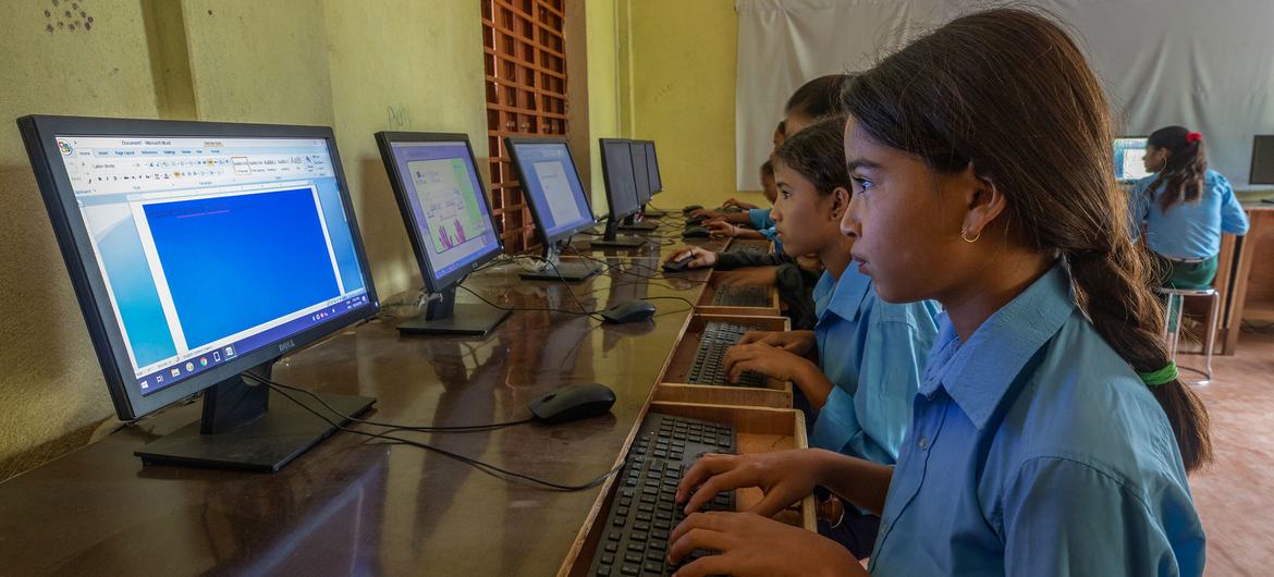 Students attend a computer class at a secondary school in Kailali, Nepal. Students attend a computer class at a secondary school in Kailali, Nepal.
