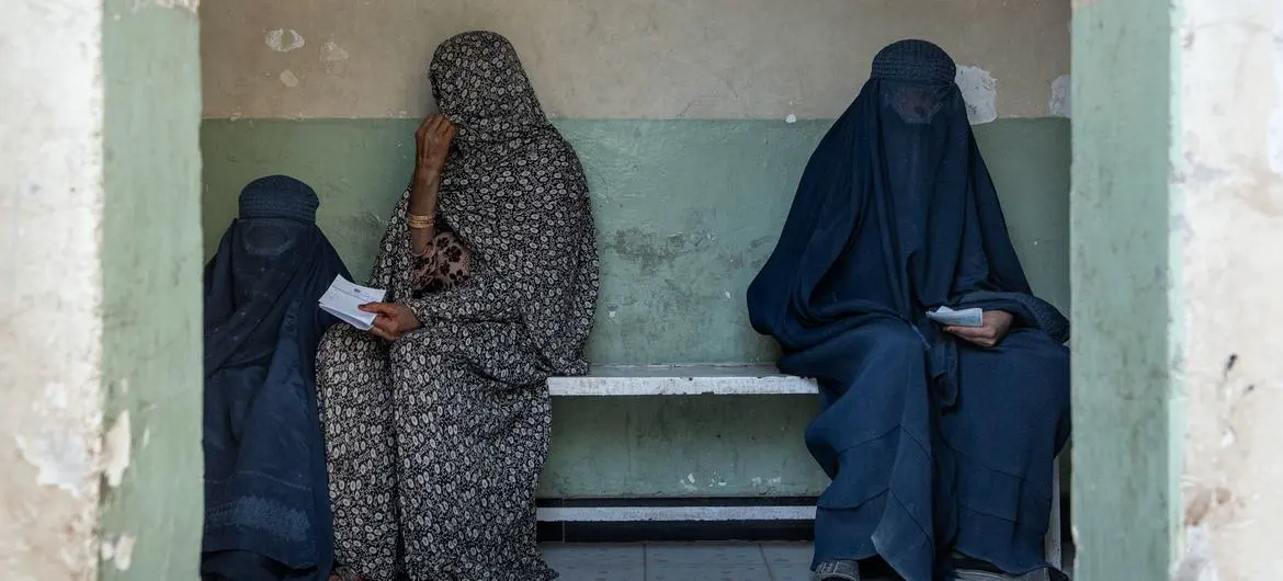 Women in a waiting room of a clinic in Afghanistan. 