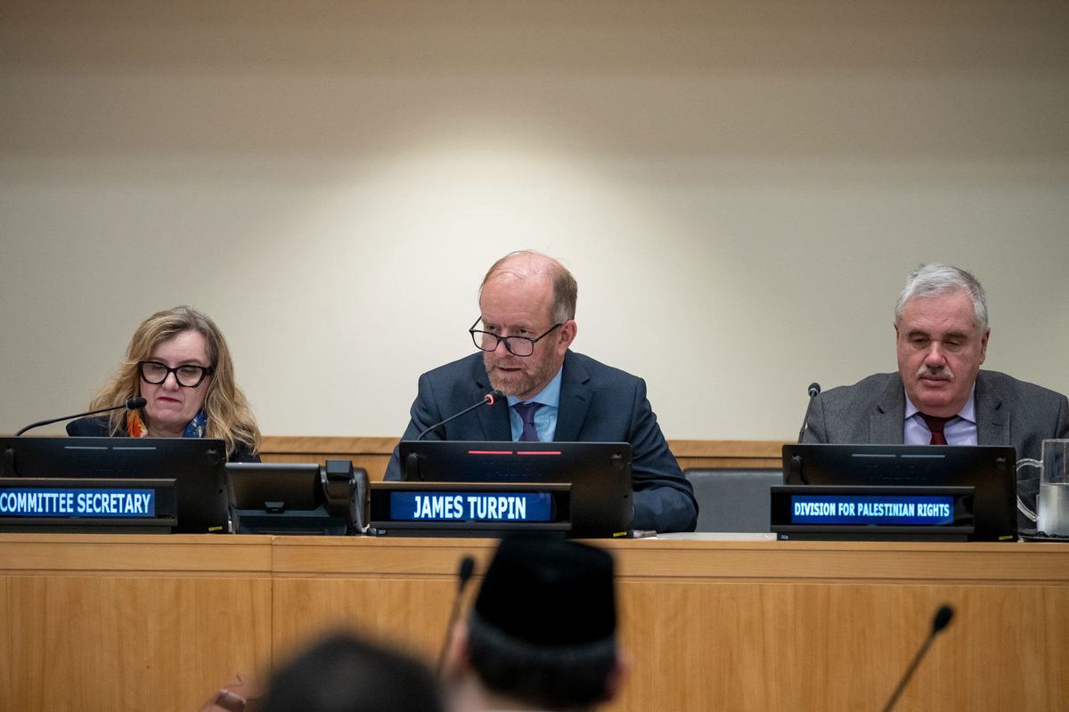 James Turpin, Chief of Prevention and Sustaining Peace Section, UN Human Rights, speaks during the meeting of the Committee on Exercise of Inalienable Rights of Palestinian People. James Turpin, Chief of Prevention and Sustaining Peace Section, UN Human Rights, speaks during the meeting of the Committee on Exercise of Inalienable Rights of Palestinian People.