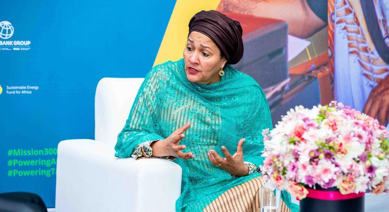 Deputy Secretary-General Amina Mohammed at the Mission 300 Africa Energy Summit panel discussion on “Policies and reforms for transforming African energy”. Deputy Secretary-General Amina Mohammed at the Mission 300 Africa Energy Summit panel discussion on “Policies and reforms for transforming African energy”.