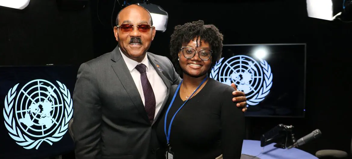 Prime Minister Gaston Browne of Antigua and Barbuda in studios with UN News' Shanae Harte ahead of the 4th International Conference on Small Island Developing States (SIDS4) taking place there from 27-30 May 2024. Prime Minister Gaston Browne of Antigua and Barbuda in studios with UN News' Shanae Harte ahead of the 4th International Conference on Small Island Developing States (SIDS4) taking place there from 27-30 May 2024.