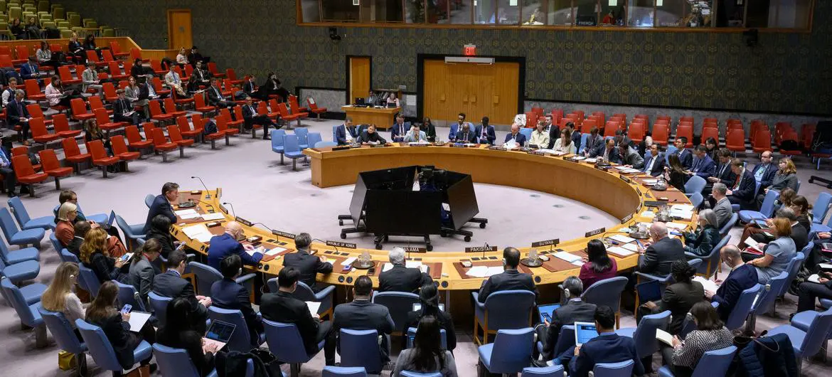 A wide view of the UN Security Council chamber as members meet to discuss the maintenance of peace and security of Ukraine. A wide view of the UN Security Council chamber as members meet to discuss the maintenance of peace and security of Ukraine.