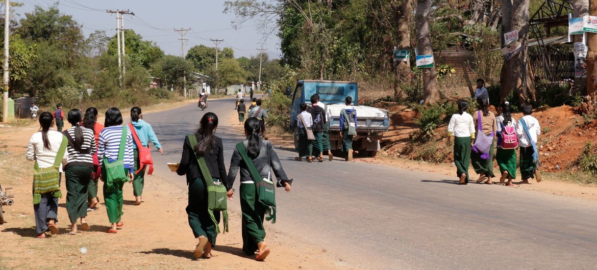 Students return to school in Myanmar. Students return to school in Myanmar.