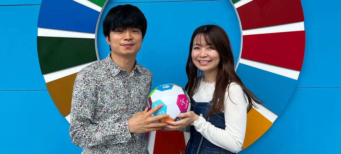 Taro Shinzato (left) visited the UN Pavilion with Satoka Shinzato.