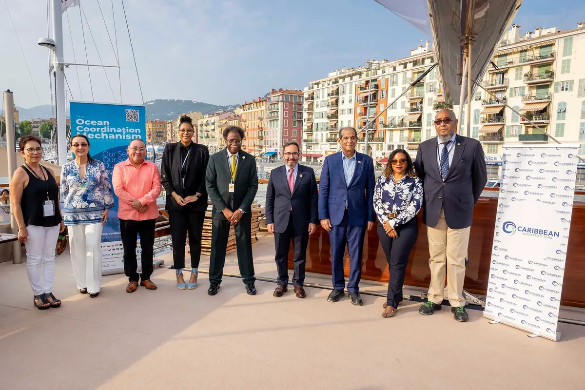 Representatives from 14 Caribbean countries sign the Declaration Of Actioning Blue: The Caribbean 30x30 Vision and Roadmap For Our Ocean at a high-level launch event at the 3rd United Nations Ocean Conference (UNOC3) in Nice, France.