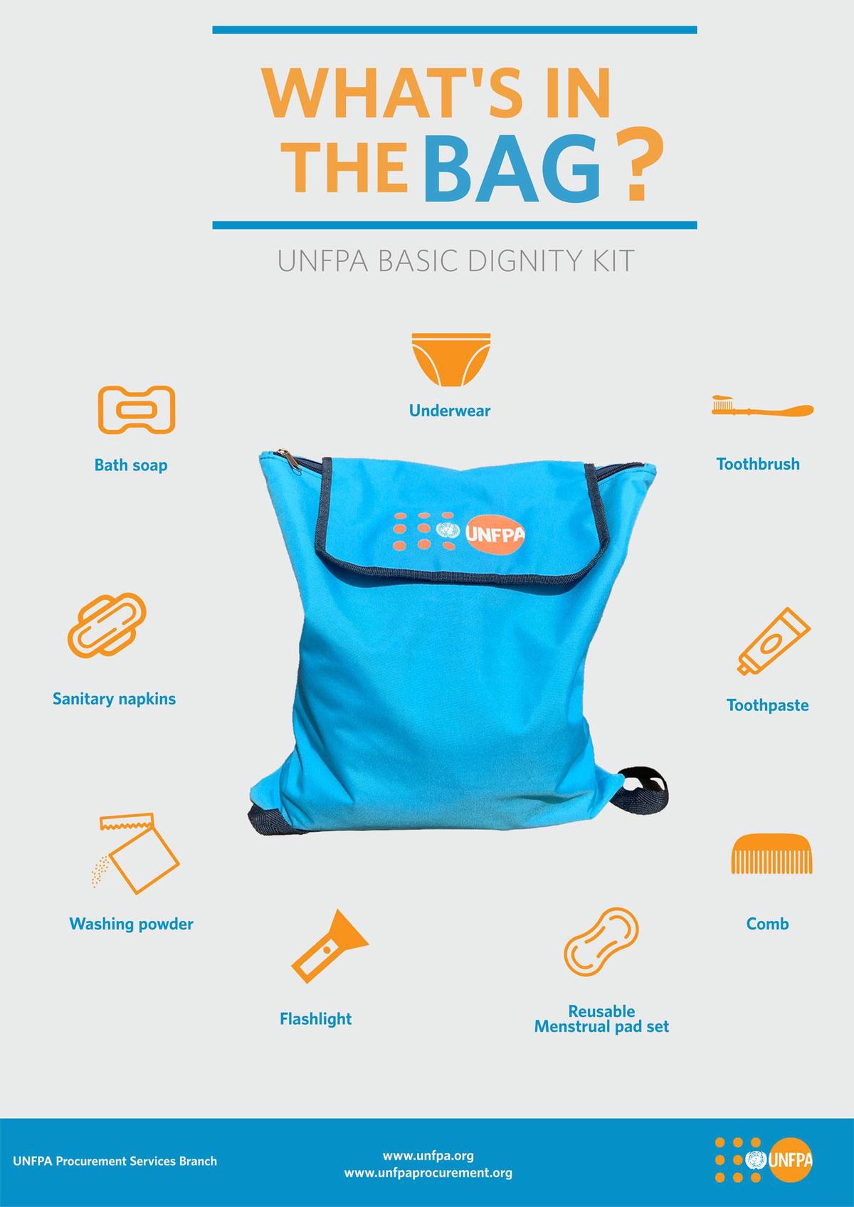 Dignity kits, containing menstrual health and hygiene products, are distributed to women and adolescent girls along with lifesaving information, including available services. Dignity kits, containing menstrual health and hygiene products, are distributed to women and adolescent girls along with lifesaving information, including available services.