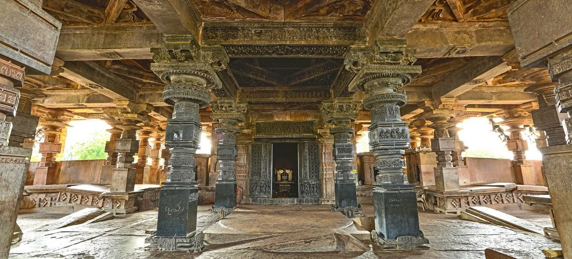 Mandapa inside India's Ramappa Temple. Mandapa inside India's Ramappa Temple.