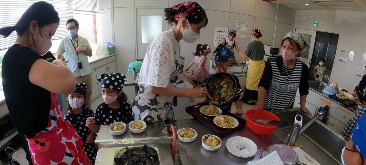 Residents of Okinoerabu Island prepare local delicacies.