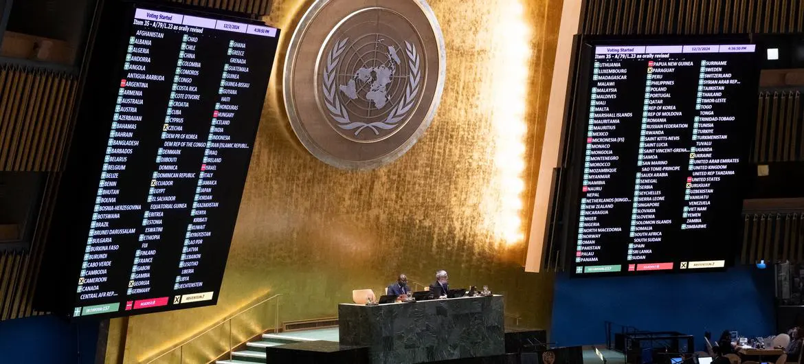 Member States at the General Assembly vote on the draft resolution on the peaceful settlement of the question of Palestine.
