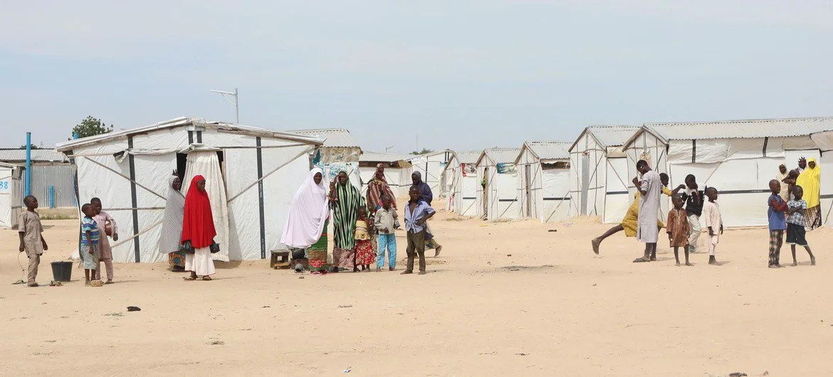The Stadium camp in Borno State, Nigeria, is one of more than 230 locations where displaced people are living. 