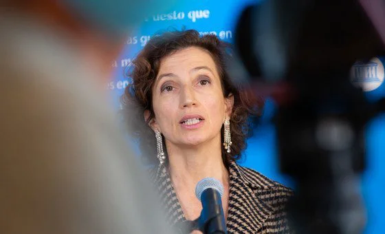 Audrey Azoulay, Director-General of the UN Educational, Scientific and Cultural Organization (UNESCO), addresses the Global Education Meeting. Audrey Azoulay, Director-General of the UN Educational, Scientific and Cultural Organization (UNESCO), addresses the Global Education Meeting.