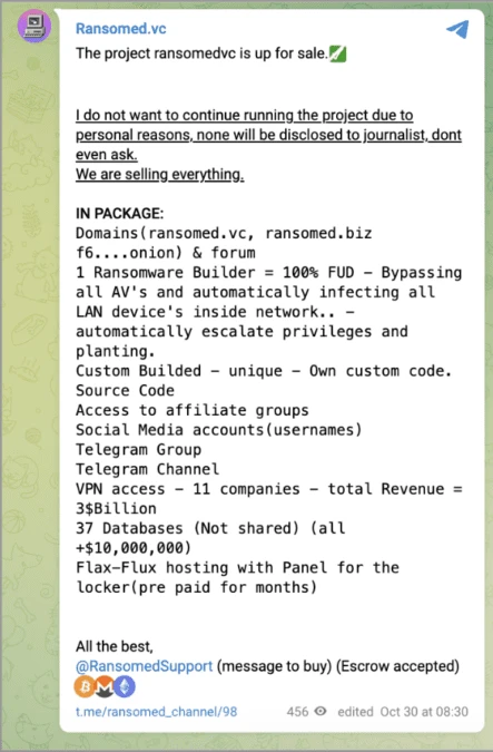 Ransomed[.]vc announces closure of operations