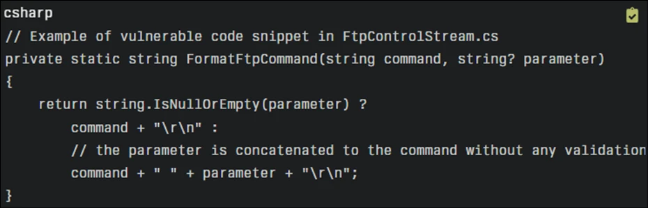 Source code snippet illustrating the vulnerability