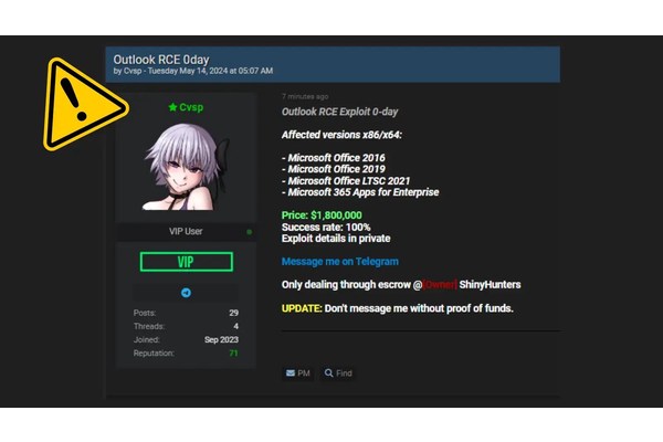 Beware! Threat Actor Selling Outlook RCE 0-Day on Hacking Forums