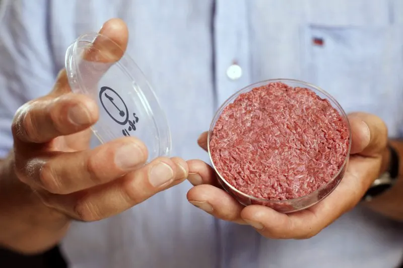 Professor Mark Post holds the world's first lab-grown beef burger. Credit: David Parry/Reuters