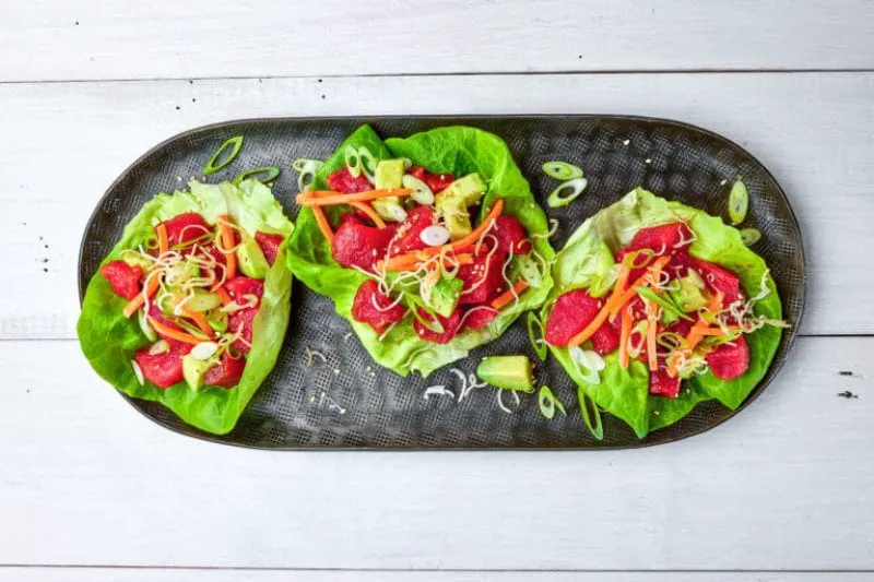 Lettuce wraps with alternative tuna. Credit: Finless Fish