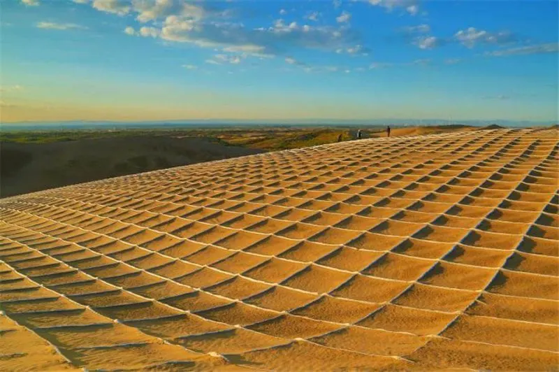 Sand barrier technology used to reclaim parts of the Kubuqi desert of Inner Mongolia. Maybe if we reclaimed all the desert in the world we'd have enough arable land for organic only farming. Credit: China Daily