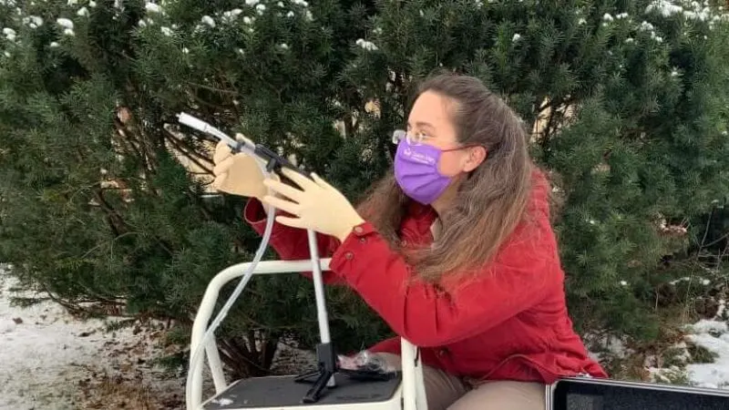 Elizabeth Clare of York University demonstrating a DNA vacuum to detect species. Credit: Elizabeth Clare