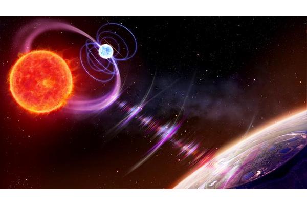 Linked Dwarf Stars Illuminate Their Position Through Recurring Radio Bursts
