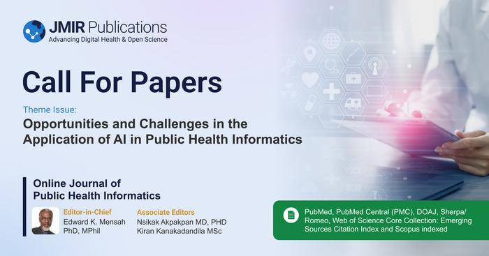 The Online Journal of Public Health Informatics Invites Submissions on Opportunities and Challenges in the Applications of AI In Public Health Informatics