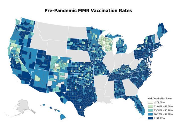County-level MMR vaccination rates pre-pandemic