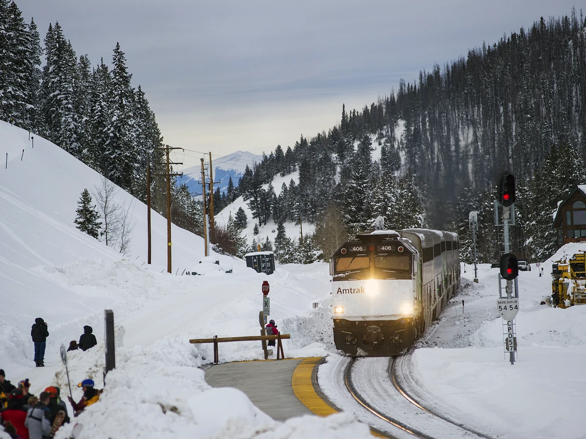 The Winter Park Express in the snowy mountains