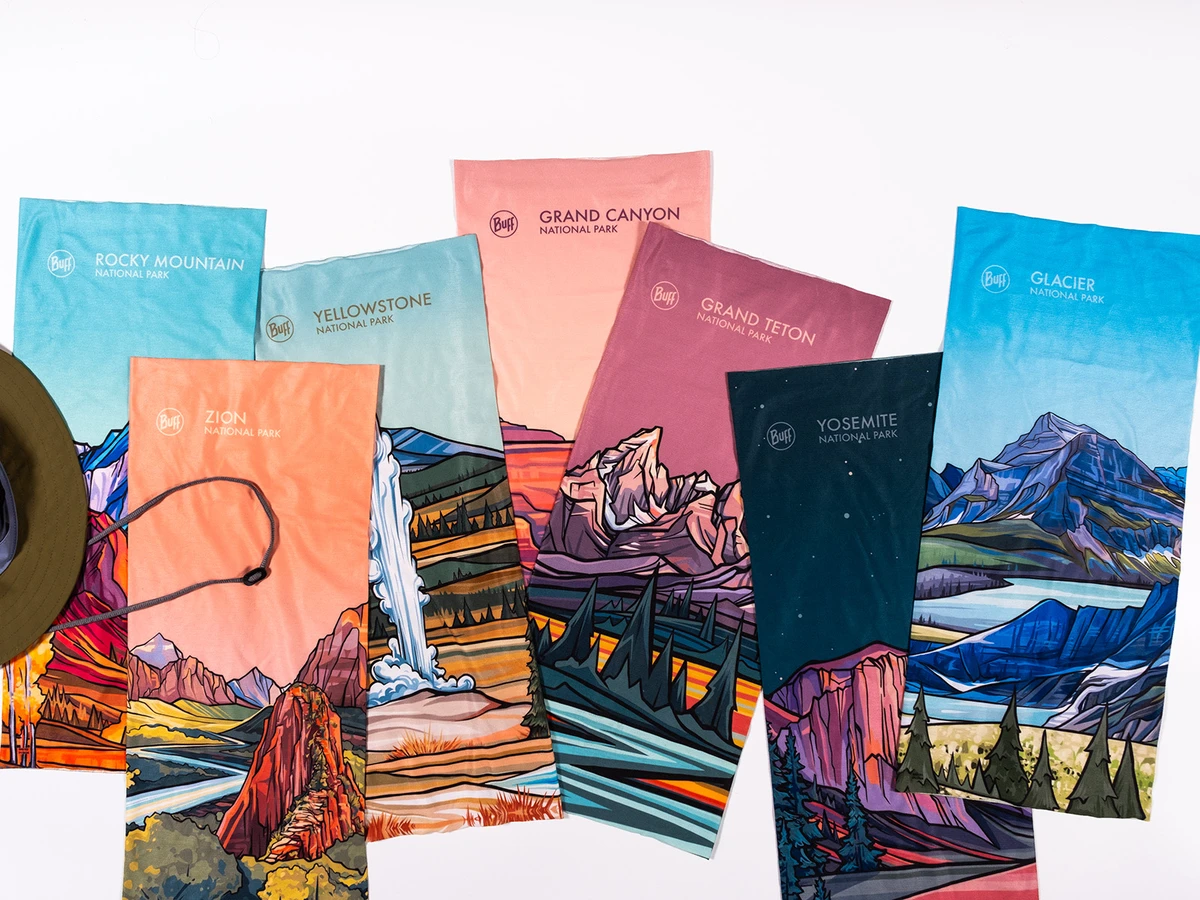 Seven buffs with different national parks on each one