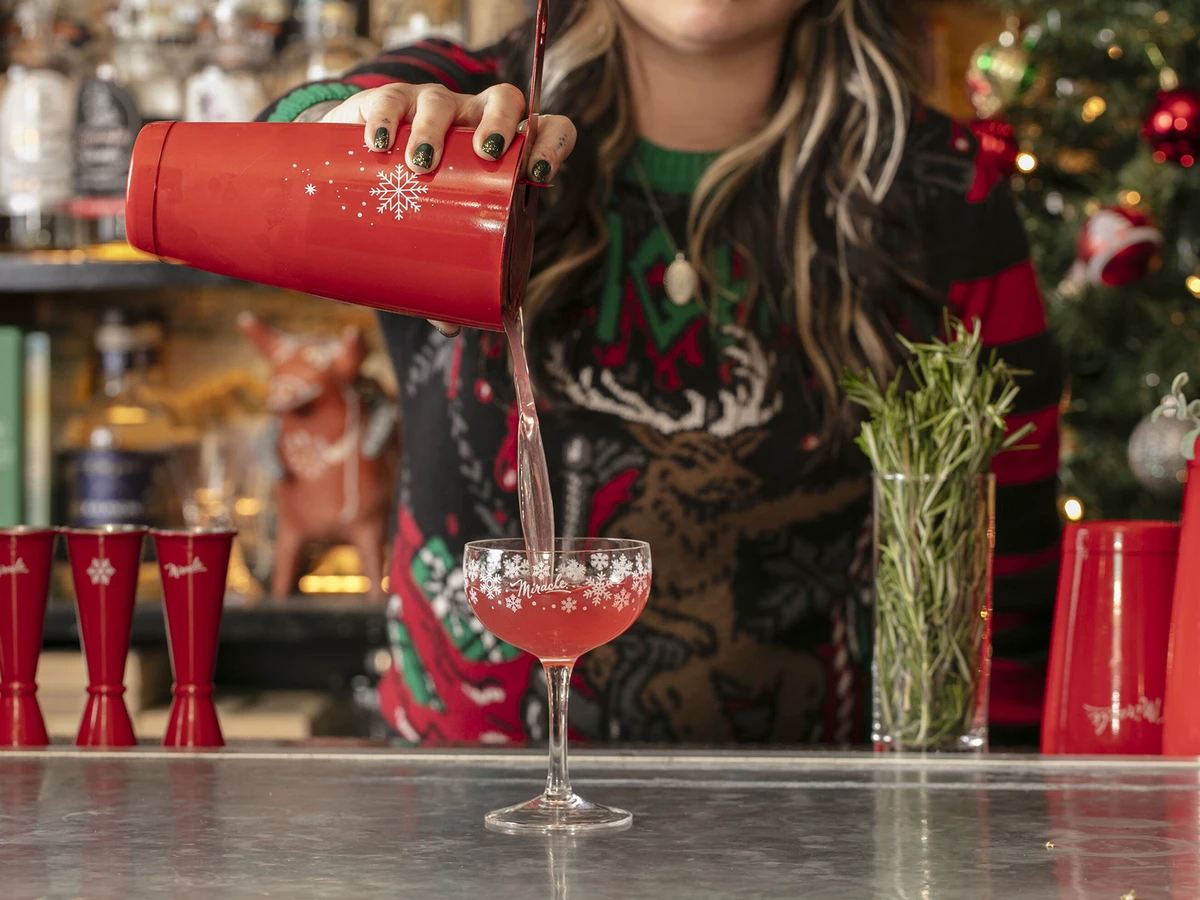 A Christmas-themed cocktail especially poured at Lookout Bar